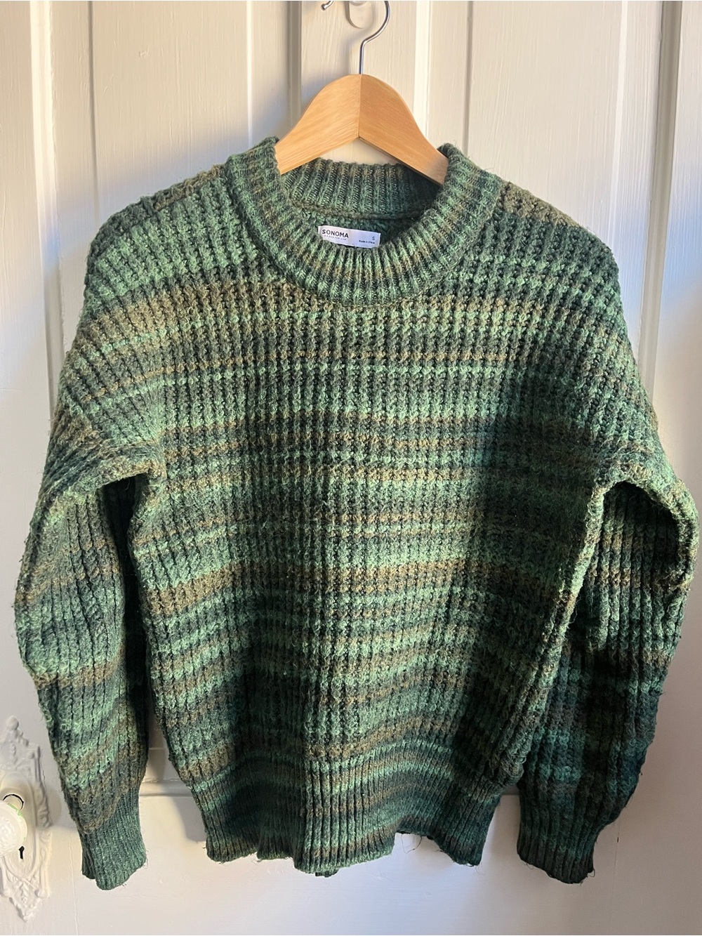 Sonoma Earth Toned Striped Ribbed Crewneck Sweater